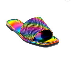 Rainbow Rhinestone Slide Sandals ✨ H2K Womens 9 NIB